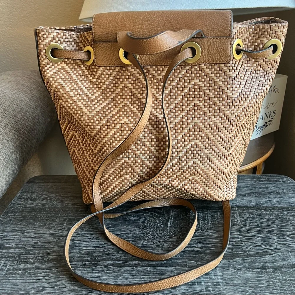 Michael Kors Junie Leather Woven Basket Backpack